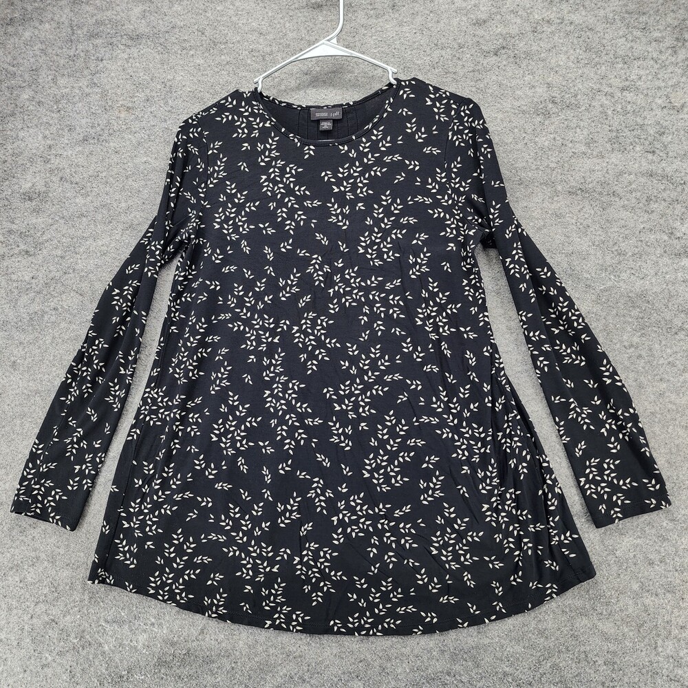 J Jill Shirt Womens XS Petite Long Sleeve Black Floral Wearever Collection